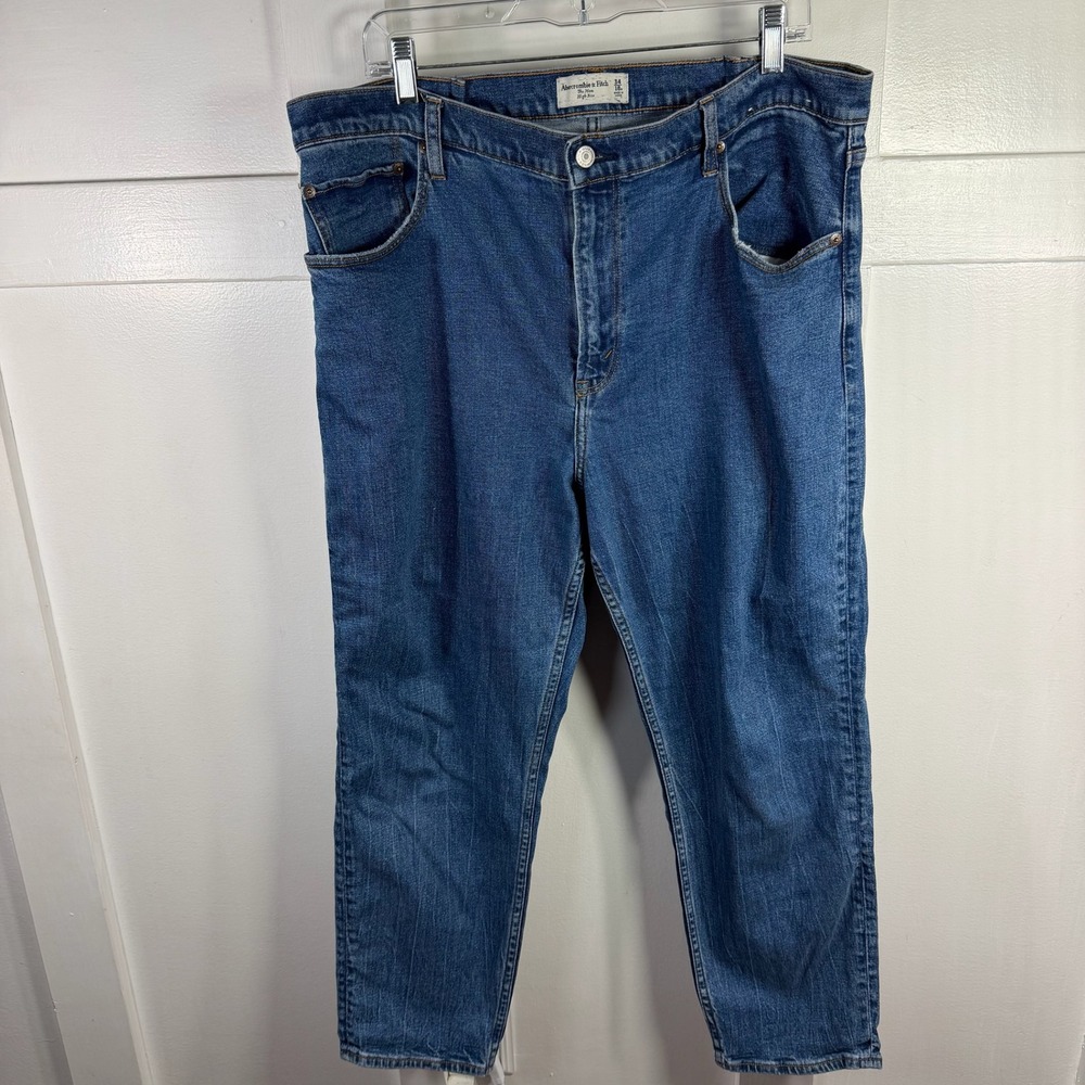Abercrombie Fitch The Mom High Rise Blue Wash Denim Jeans Women Size 18 34